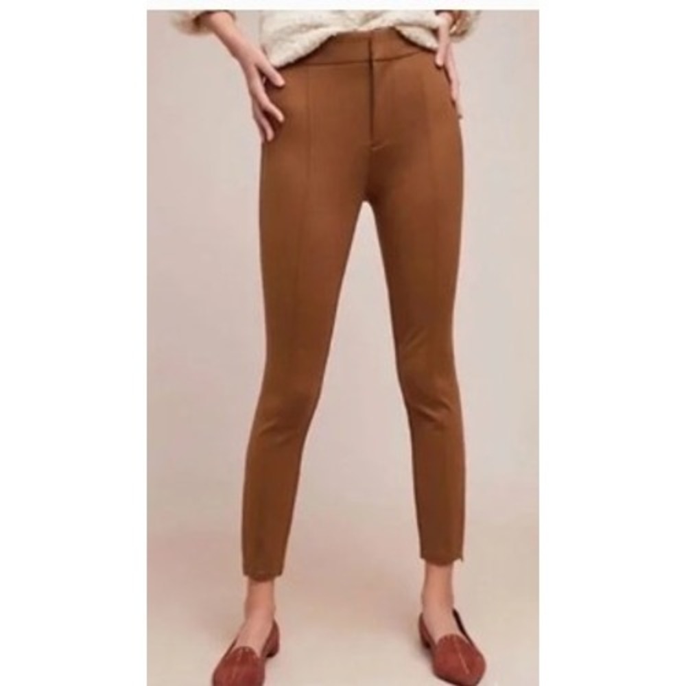 Anthropologie The Essential Slim Pants 2 Brown Pintuck Ankle Zip‎ High Rise Slim